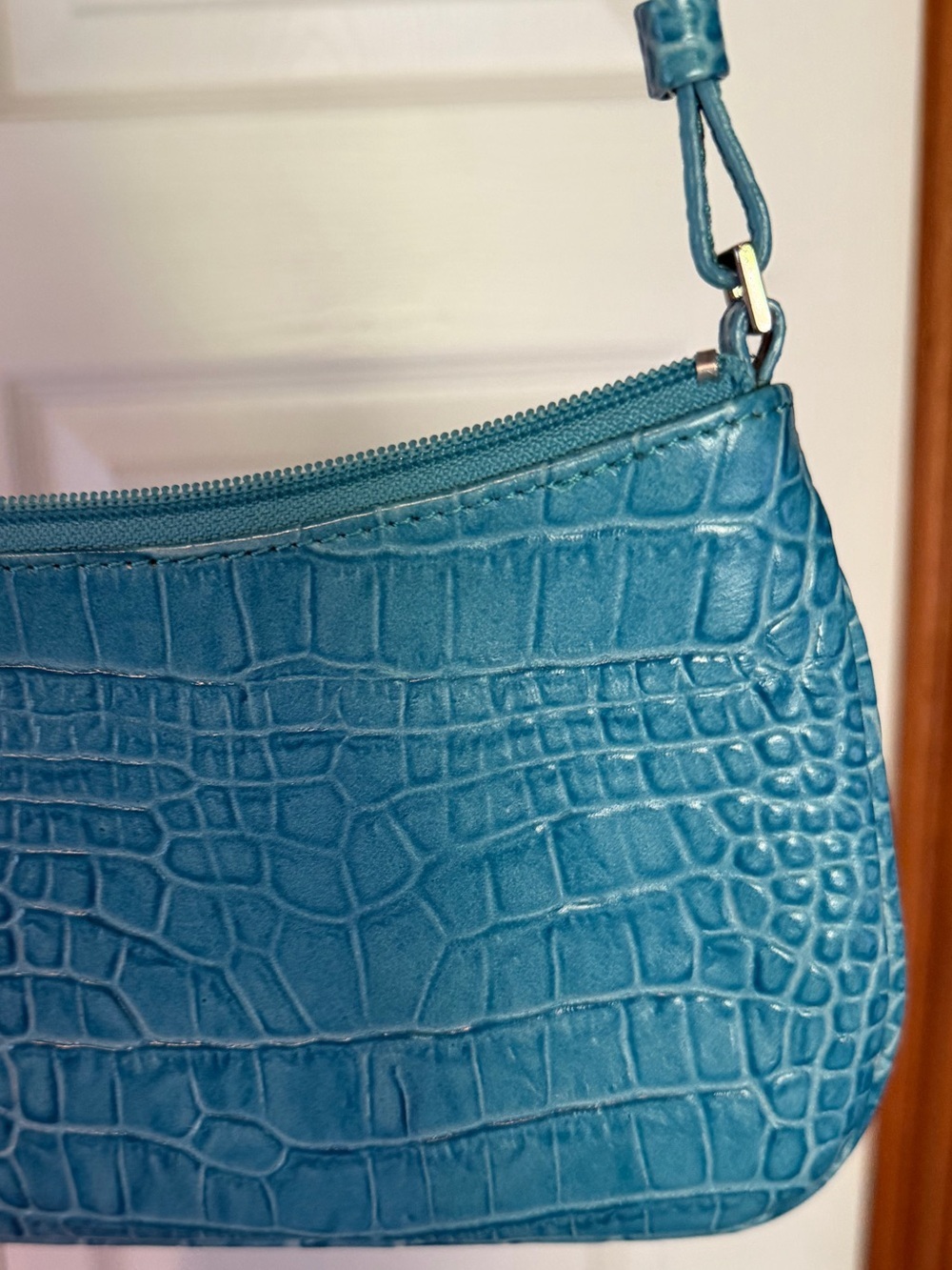 Y2K Express Blue Croc-Embossed Shoulder Bag